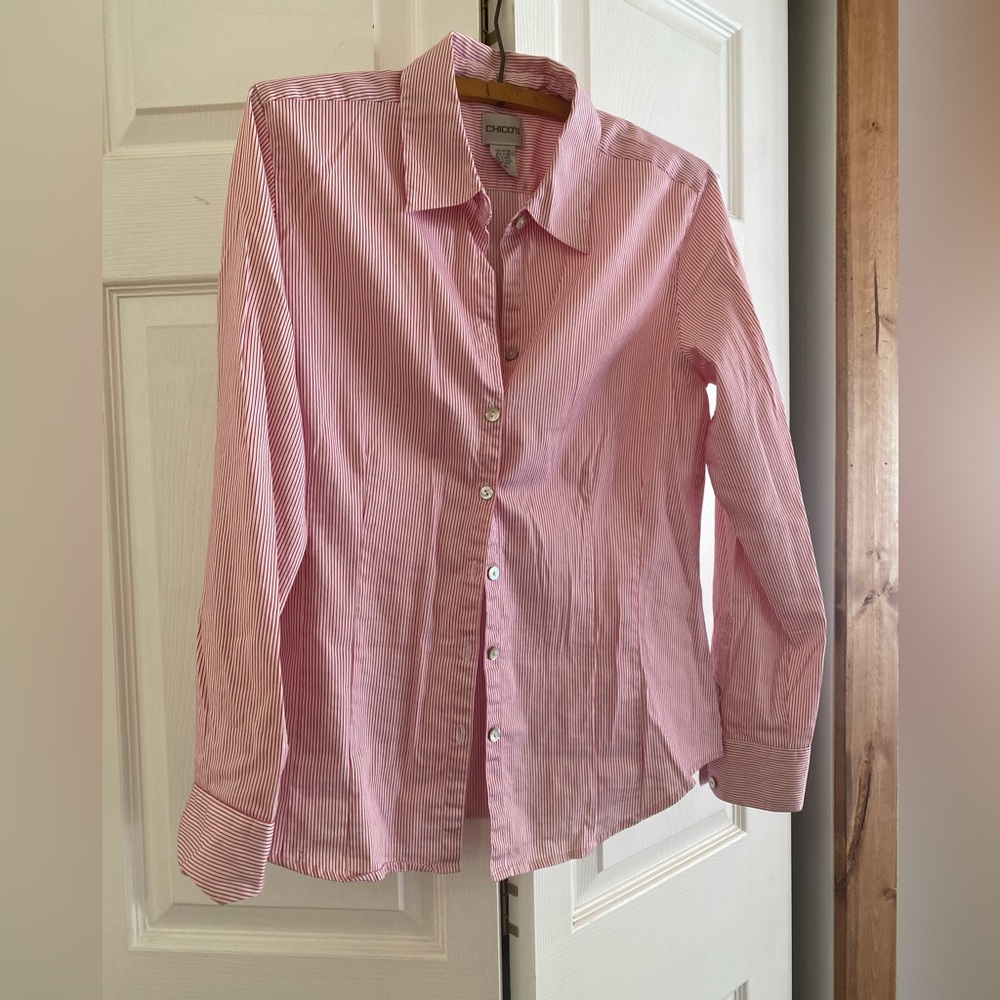 Chico’s - Pink Striped Collared Button Down Shirt